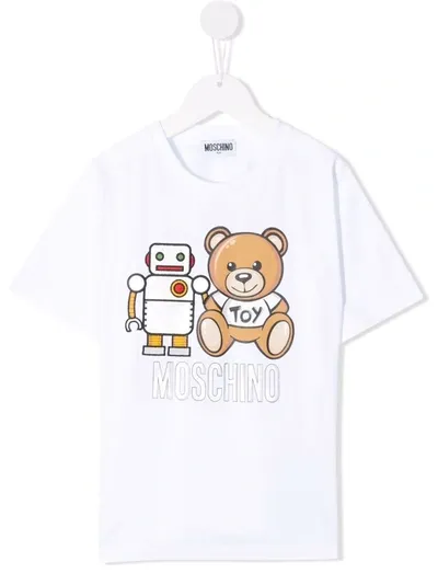 Moschino Kids' Teddy Bear-motif Cotton T-shirt In White