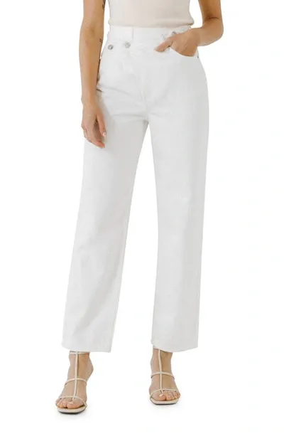 Grey Lab Asymmetric Wrap Ankle Straight Jeans In White