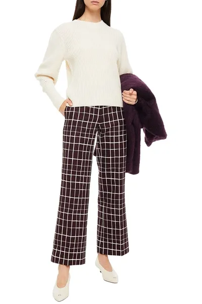 Marni Checked Cotton And Linen-blend Tweed Bootcut Pants In Burgundy