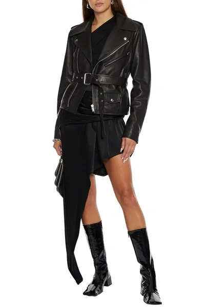 Helmut Lang Belted Leather Biker Jacket In Black