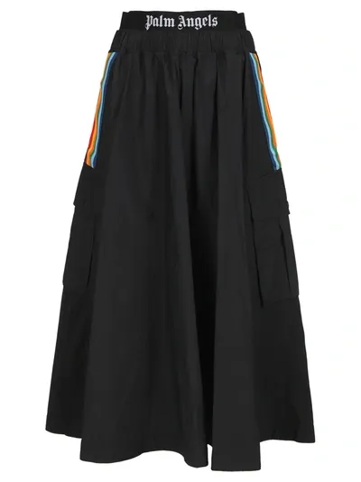 Palm Angels Black Flared Skirt With Multicolour Bands