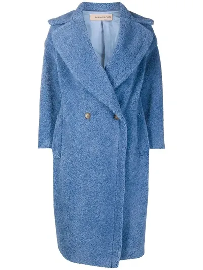 Blanca Vita Tuia Double-breasted Teddy Coat In Blue