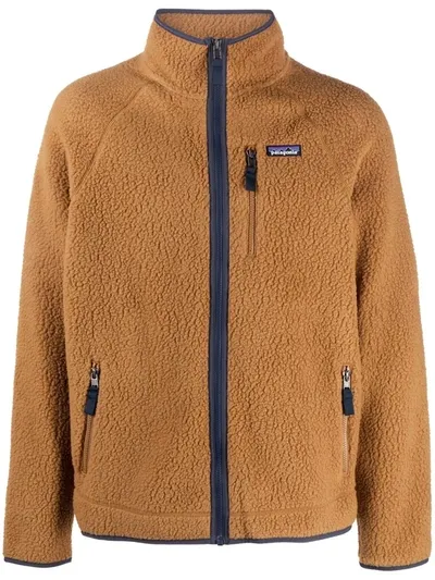 Patagonia Shearling Logo-patch Jacket In Braun