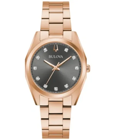 Bulova Women's Surveyor Diamond Accent Rose Gold-tone Stainless Steel Bracelet Watch 31mm In Gold Tone / Grey / Rose / Rose Gold Tone