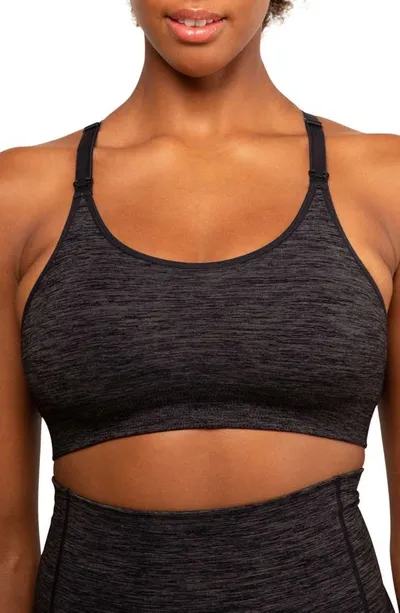 Modern Eternity Seamless Maternity/nursing Racerback Yoga Bra In Charcoal Melange