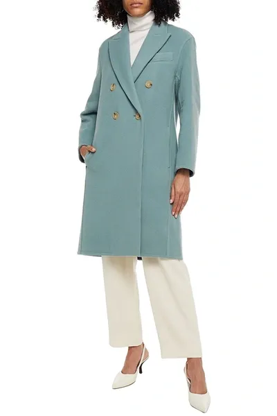 Vince Double-breasted Wool-blend Felt Coat In Blue