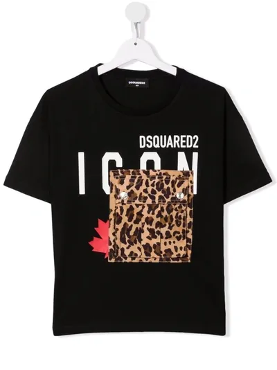 Dsquared2 Teen Patchwork-print Cotton T-shirt In Black