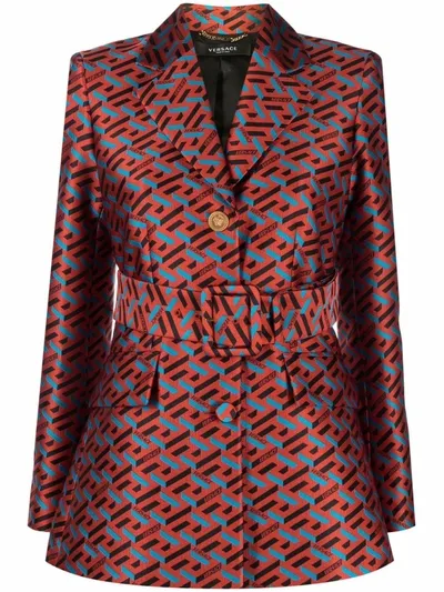 Versace Monogram Jacquard Blazer In 红色