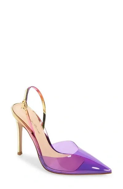 Gianvito Rossi Ribbon 105 Metallic Leather And Pvc Slingback Pumps In Violet Sunset