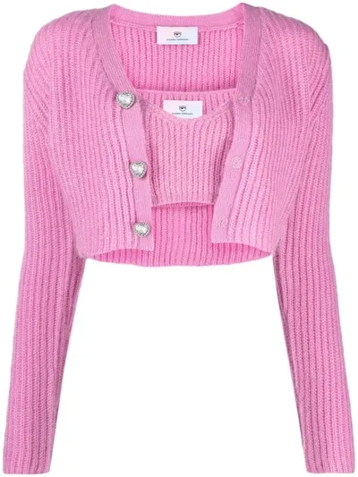 Chiara Ferragni Cardigan + Top Set In Wool Blend In Pink