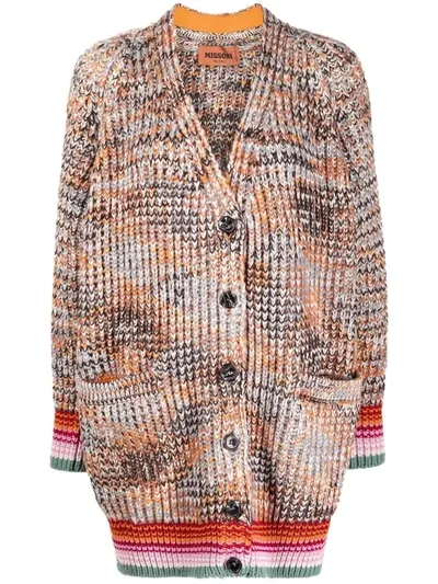 Missoni Contrasting-hem V-neck Cardigan In Orange