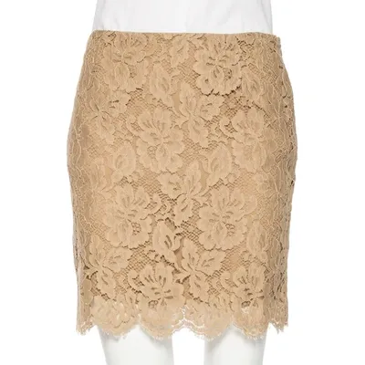 Pre-owned Ralph Lauren Beige Floral Lace Scallop Hem Mini Skirt M