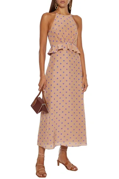 Zimmermann Gathered Silk Crepe De Chine Peplum Midi Dress In Sand