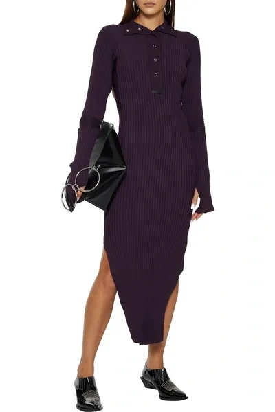 Eytys Kitana Split-side Ribbed-knit Midi Dress In Dark Purple