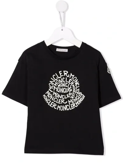 Moncler Kids' Graphic-print Cotton T-shirt In Black