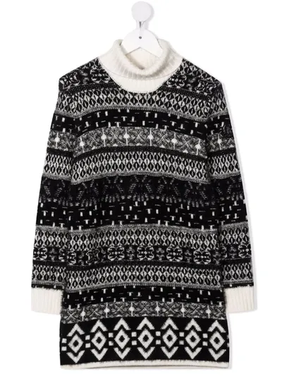 Moncler Teen Fair Isle Intarsia Knit Dress In 黑色