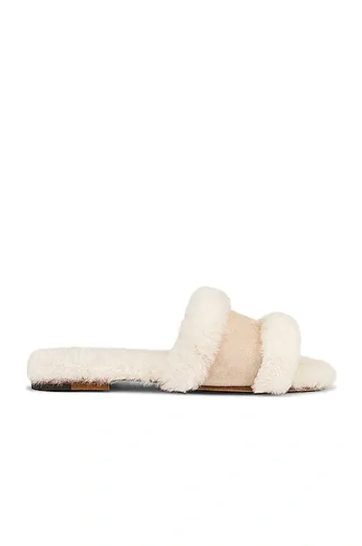 Manolo Blahnik Anacletus Suede And Shearling Slides In Light Khaki & White