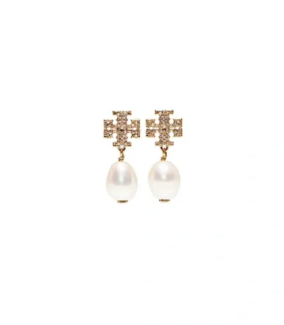 Tory Burch Kira Pavé Pearl Drop Earring In Tory Gold/pearl