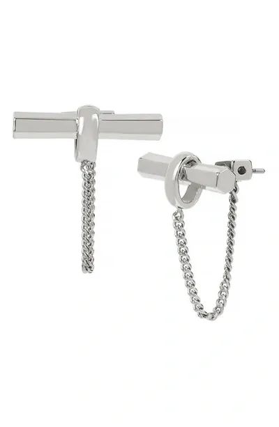 Allsaints Toggle & Chain Earrings In Rhodium