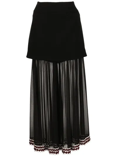 Proenza Schouler Layered Embellished Crochet-trimmed Silk-chiffon And Crepe Maxi Skirt In Black Multi