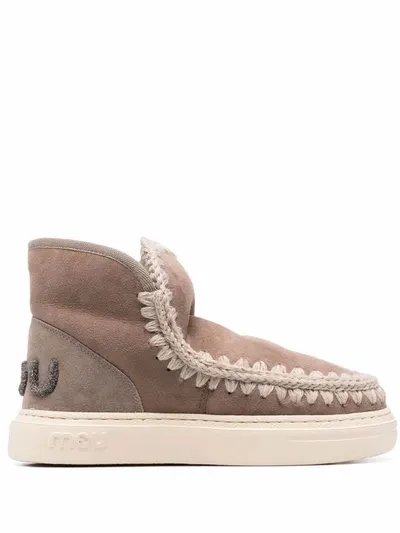 Mou Crochet Stitch-trim Sneaker Boots In 灰色