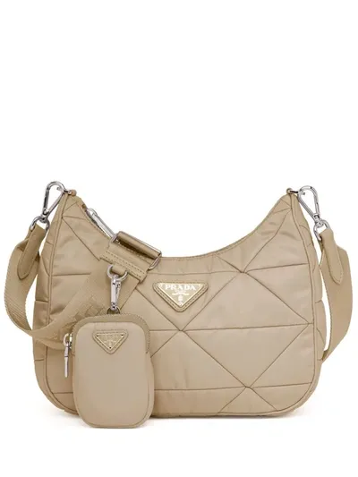 Prada Re-nylon Quilted Shoulder Bag In Beige