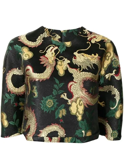 Isabel Sanchis Dragon-brocade Top In Black