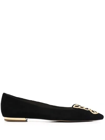 Sophia Webster Suede Butterfly Ballerina Flats In Black