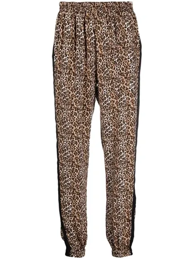 Gold Hawk Leo Print Silk Trousers In Brown