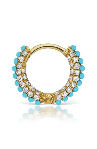 Maria Tash Single Turquoise & Diamond Pavé Huggie Hoop Earring In Yellow Gold