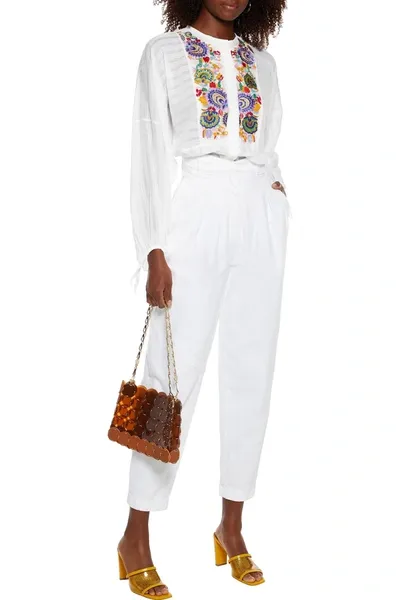 Etro Embellished Cotton-jacquard Blouse In White