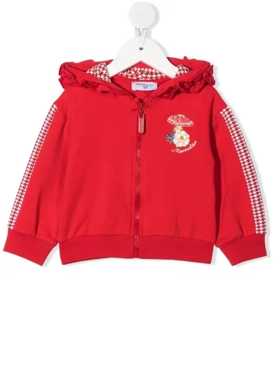 Monnalisa Babies' Winnie The Pooh Appliqué Hoodie In Ruby Red