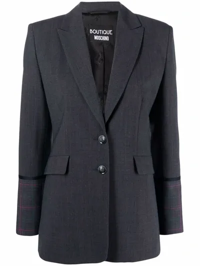 Boutique Moschino Contrast-sleeve Single-breasted Blazer In Grey