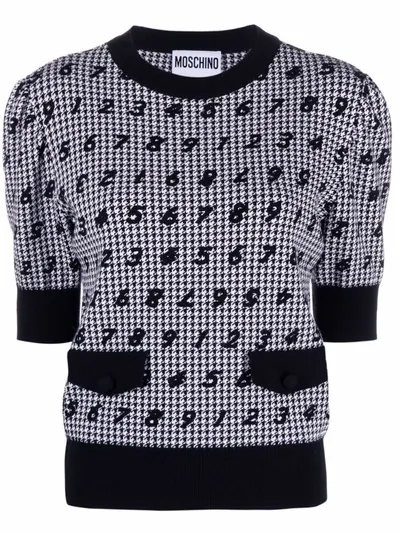 Moschino Numbers-print Houndstooth Knitted Top In Black