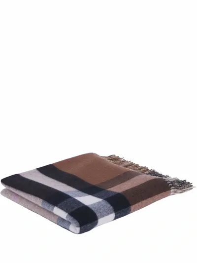 Burberry Brown House Check Cashmere Blanket In Cherry