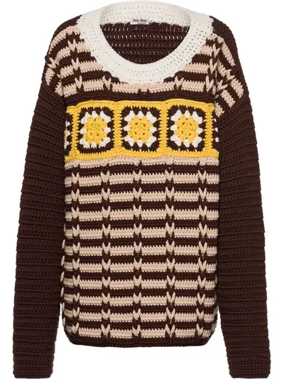 Miu Miu Crochet Wool Jumper In Brown