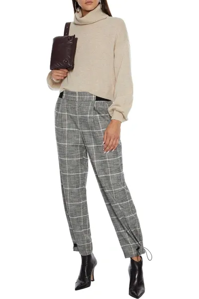 Alice And Olivia Paris Prince Of Wales Checked Flannel Tapered Pants In Gray