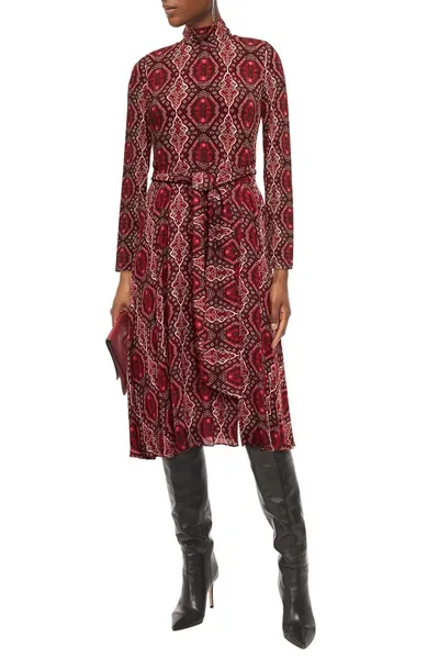 Alice And Olivia Belted Printed Jersey And Crepe De Chine Midi Dress In Multi