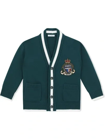 Dolce & Gabbana Kids' Logo-patch Wool Cardigan In Green