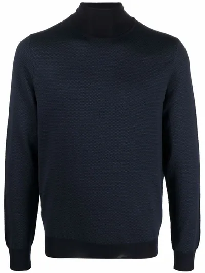 Corneliani Funnel Neck Knitted Jumper In Blue