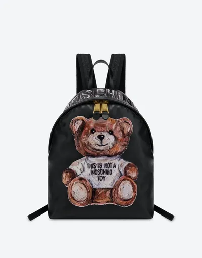 Moschino Painted Teddy Bear Calfskin Backpack In Black