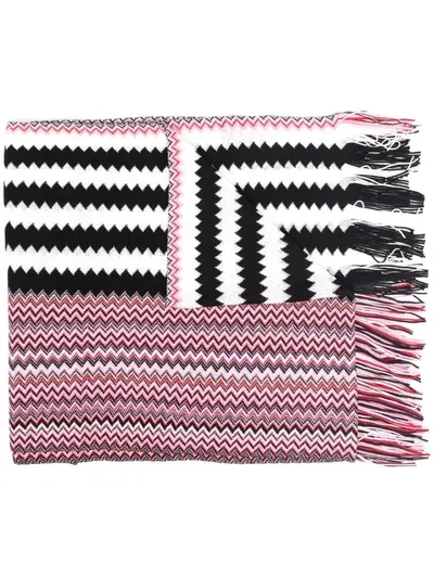 Missoni Striped Embroidered Scarf In Pink