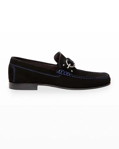 Donald J Pliner Men's Dacio Contrast-stitch Suede Loafer In Black