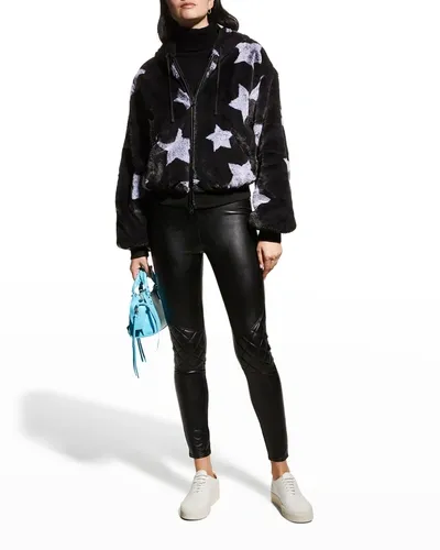 Blanc Noir Faux-fur Reversible Star Hoodie In Black / White