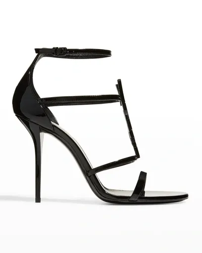 Saint Laurent Opyum Ysl Patent Ankle-strap Sandals In Nero