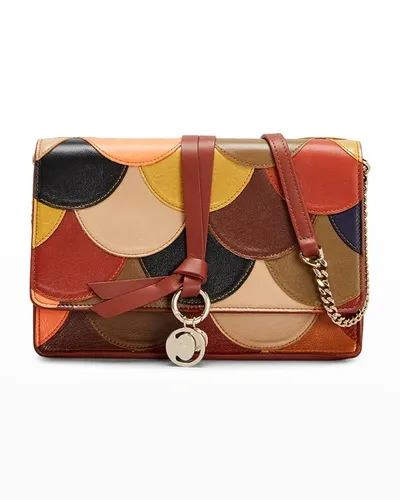 Chloé Alphabet Multicolor Scalloped Chain Clutch Bag In Sepia Brown