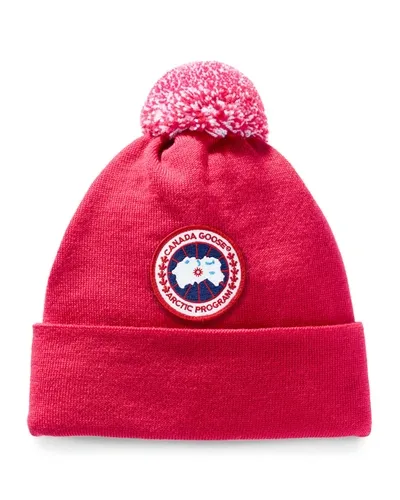 Canada Goose Kid's Logo Patch Pompom Hat In Black