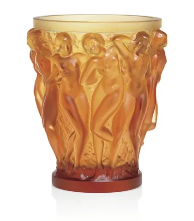 Lalique Bacchantes Crystal Vase In Amber