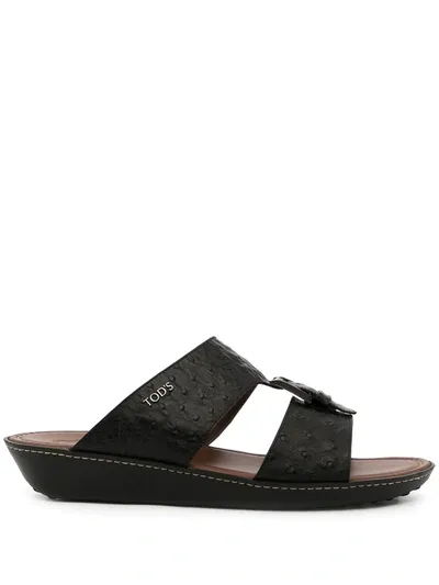 Tod's Textured Leather Sandals In Schwarz