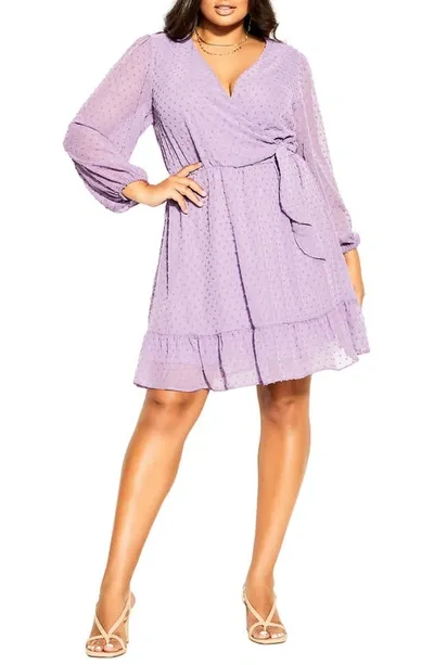 City Chic Wild Dobby Faux Wrap Dress In Lilac